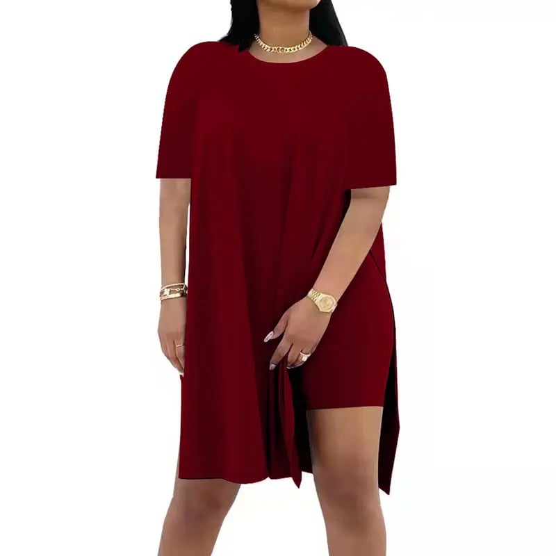 🔥🔥Limited-time 49% off offer - - Women Plus Size 2 Piece Outfits Lady Basic Crewneck Short Sleeve Tunic Tops and Skinny Biker Shorts Sets Tracksuits Casual Soft Womenswear