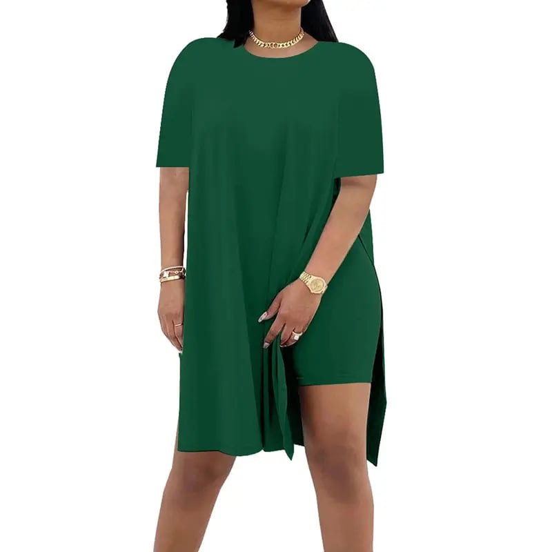🔥🔥Limited-time 49% off offer - - Women Plus Size 2 Piece Outfits Lady Basic Crewneck Short Sleeve Tunic Tops and Skinny Biker Shorts Sets Tracksuits Casual Soft Womenswear