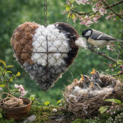 🕊️ Handmade Alpaca Fiber Bird Nesting Heart for Birds