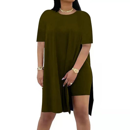 🔥🔥Limited-time 49% off offer - - Women Plus Size 2 Piece Outfits Lady Basic Crewneck Short Sleeve Tunic Tops and Skinny Biker Shorts Sets Tracksuits Casual Soft Womenswear