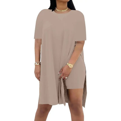 🔥🔥Limited-time 49% off offer - - Women Plus Size 2 Piece Outfits Lady Basic Crewneck Short Sleeve Tunic Tops and Skinny Biker Shorts Sets Tracksuits Casual Soft Womenswear