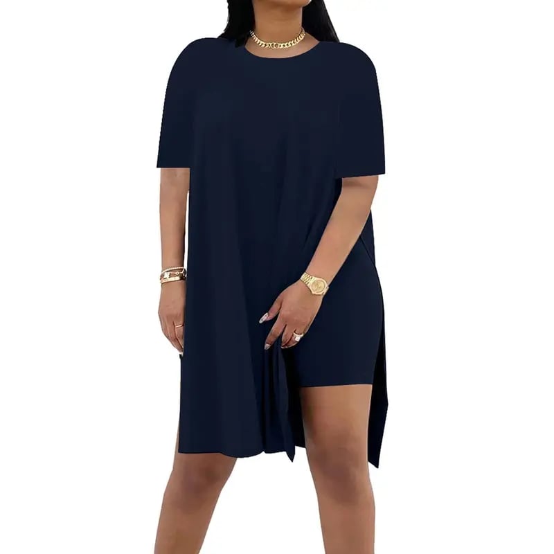 🔥🔥Limited-time 49% off offer - - Women Plus Size 2 Piece Outfits Lady Basic Crewneck Short Sleeve Tunic Tops and Skinny Biker Shorts Sets Tracksuits Casual Soft Womenswear