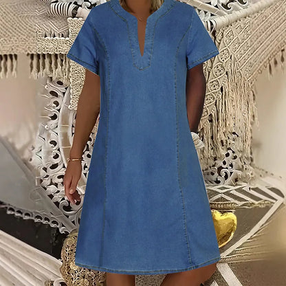 🔥 49% OFF🔥⏰Women's Short Sleeve V-Neck Denim Dress