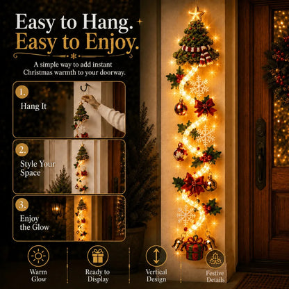 🎄MerryCascade Glowing Christmas Door Hanger | 6 Festive Lighted Designs with Warm Glow, Dimensional Details & Space-Saving Vertical Décor ✨