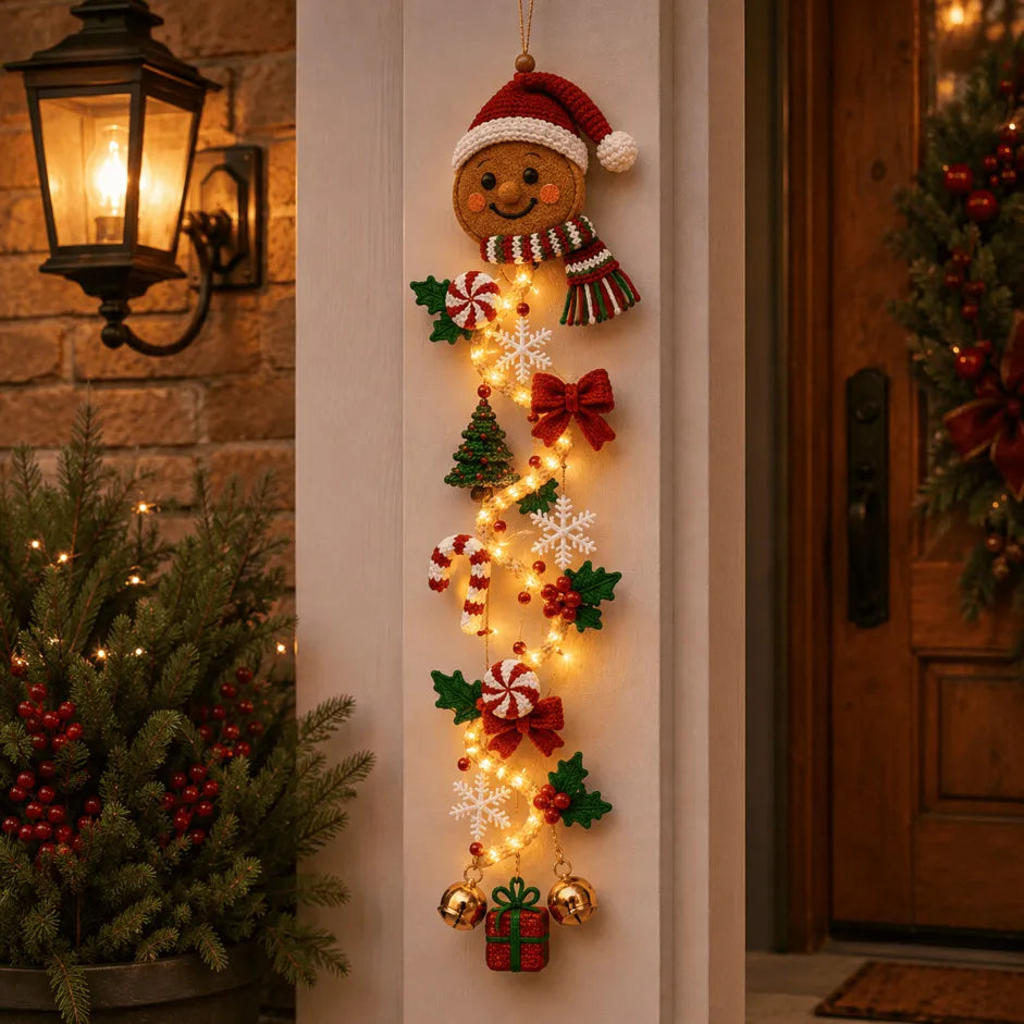 🎄MerryCascade Glowing Christmas Door Hanger | 6 Festive Lighted Designs with Warm Glow, Dimensional Details & Space-Saving Vertical Décor ✨