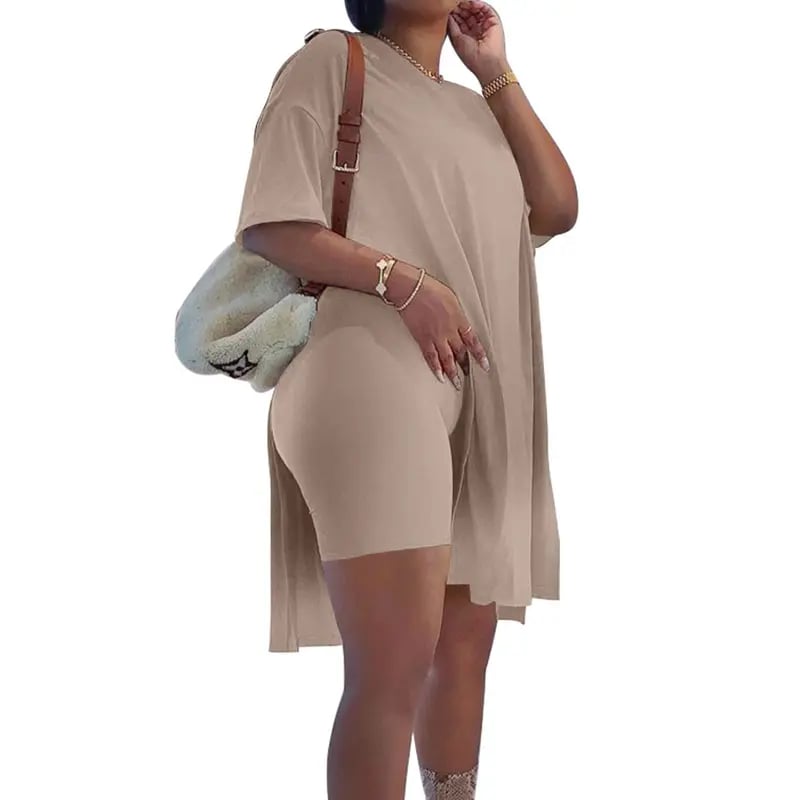🔥🔥Limited-time 49% off offer - - Women Plus Size 2 Piece Outfits Lady Basic Crewneck Short Sleeve Tunic Tops and Skinny Biker Shorts Sets Tracksuits Casual Soft Womenswear