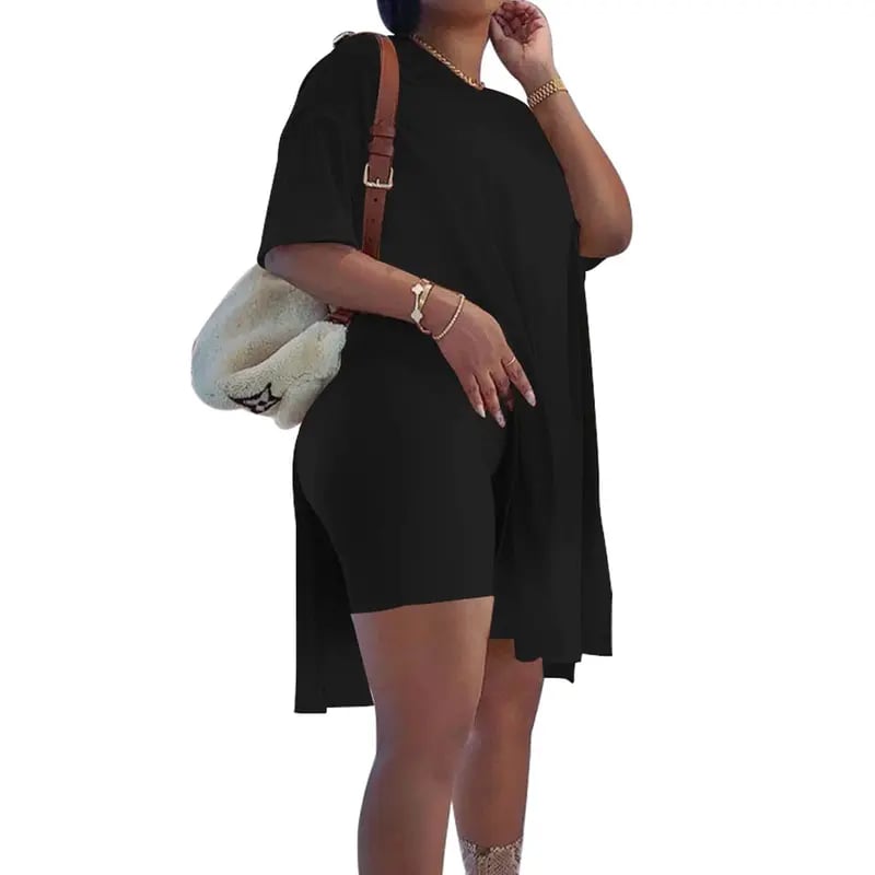 🔥🔥Limited-time 49% off offer - - Women Plus Size 2 Piece Outfits Lady Basic Crewneck Short Sleeve Tunic Tops and Skinny Biker Shorts Sets Tracksuits Casual Soft Womenswear