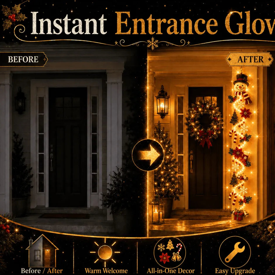 🎄MerryCascade Glowing Christmas Door Hanger | 6 Festive Lighted Designs with Warm Glow, Dimensional Details & Space-Saving Vertical Décor ✨