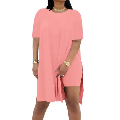 🔥🔥Limited-time 49% off offer - - Women Plus Size 2 Piece Outfits Lady Basic Crewneck Short Sleeve Tunic Tops and Skinny Biker Shorts Sets Tracksuits Casual Soft Womenswear
