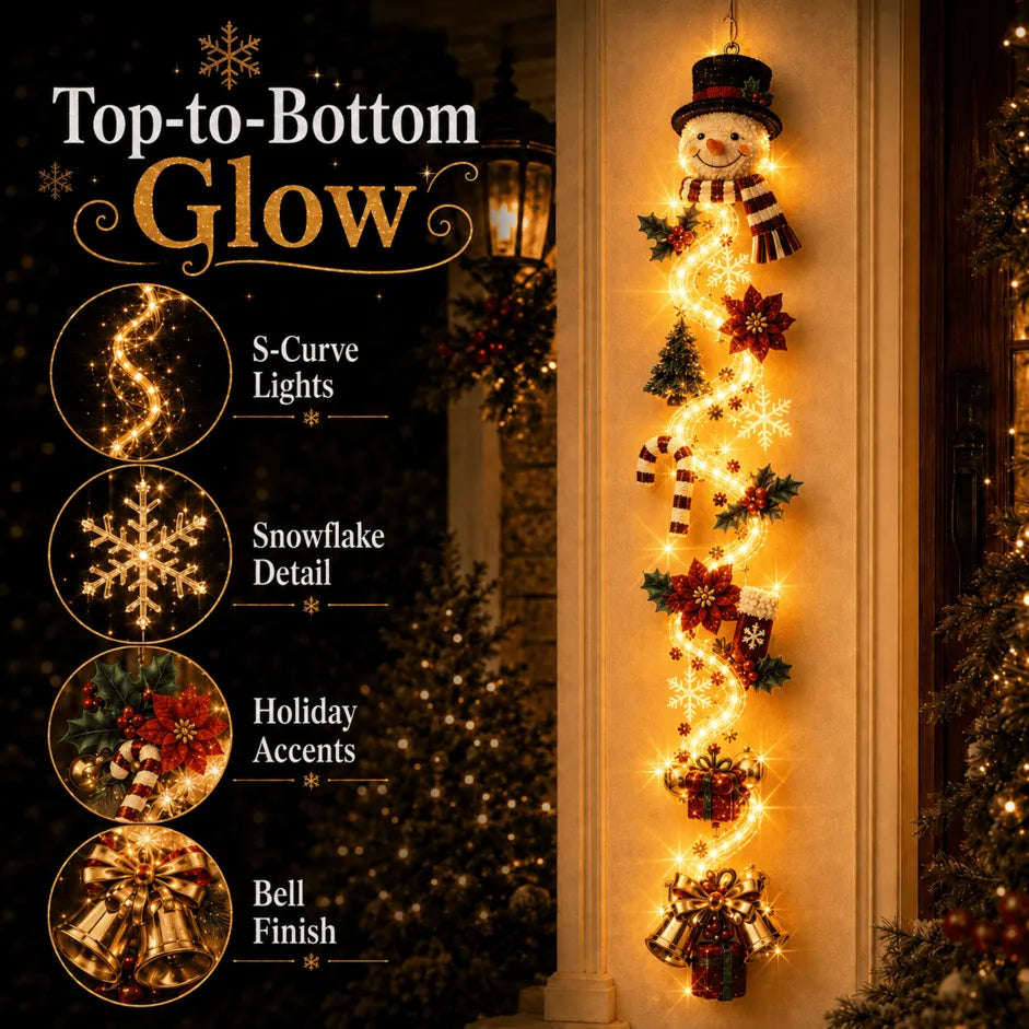 🎄MerryCascade Glowing Christmas Door Hanger | 6 Festive Lighted Designs with Warm Glow, Dimensional Details & Space-Saving Vertical Décor ✨
