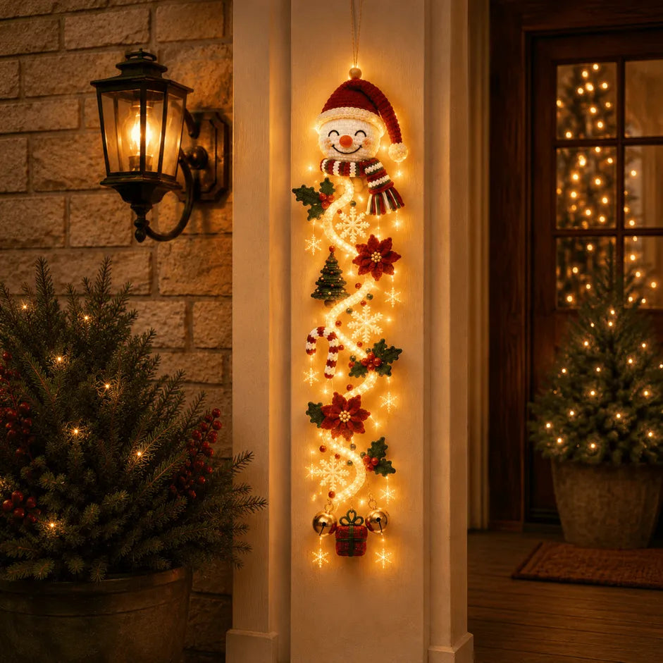 🎄MerryCascade Glowing Christmas Door Hanger | 6 Festive Lighted Designs with Warm Glow, Dimensional Details & Space-Saving Vertical Décor ✨