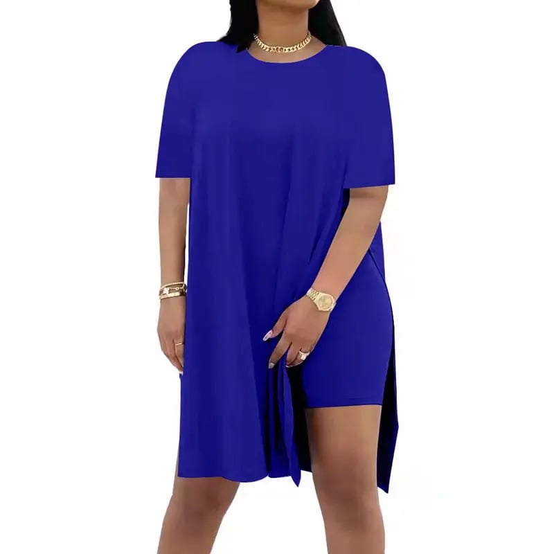 🔥🔥Limited-time 49% off offer - - Women Plus Size 2 Piece Outfits Lady Basic Crewneck Short Sleeve Tunic Tops and Skinny Biker Shorts Sets Tracksuits Casual Soft Womenswear