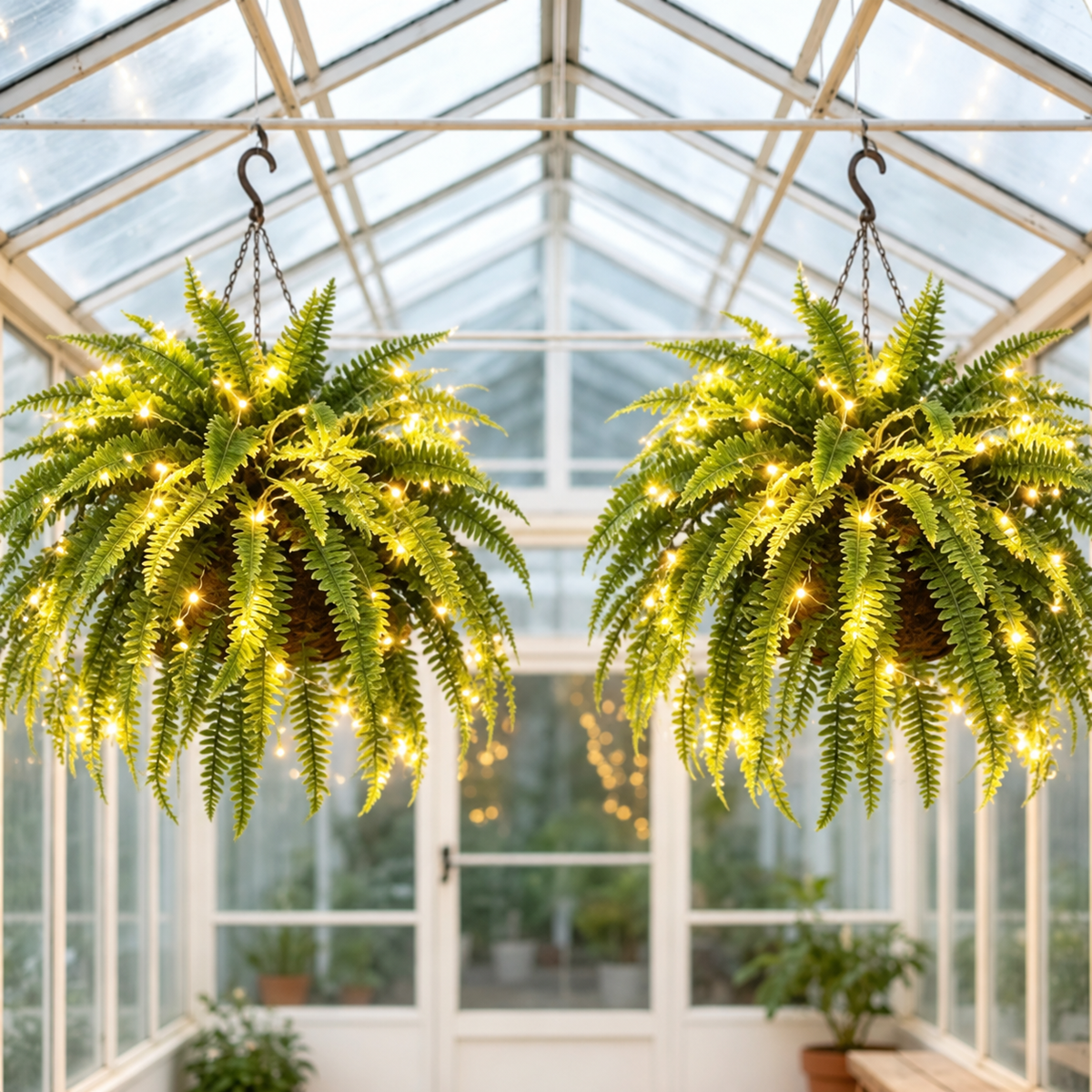 💛Glowing Boston Ferns with Lights – 🌿 Zero Watering, Zero Maintenance