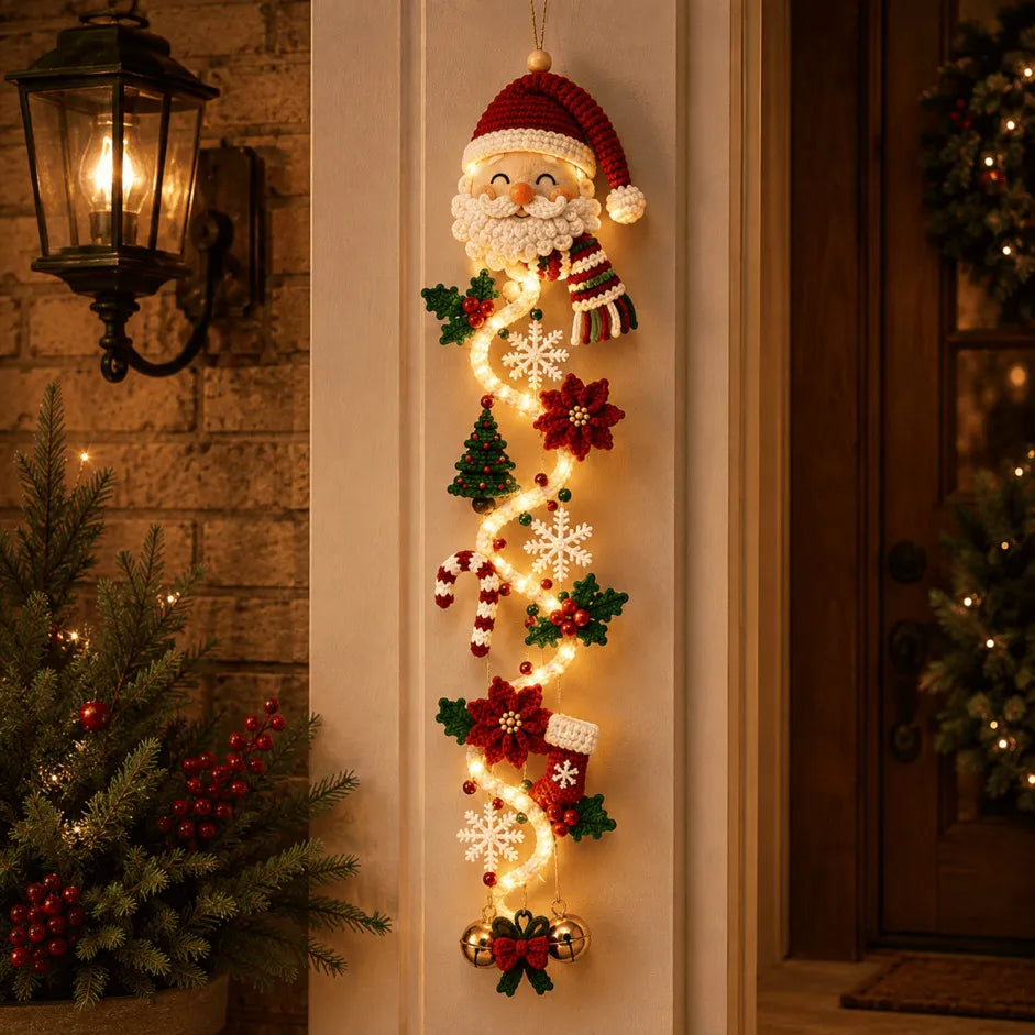 🎄MerryCascade Glowing Christmas Door Hanger | 6 Festive Lighted Designs with Warm Glow, Dimensional Details & Space-Saving Vertical Décor ✨