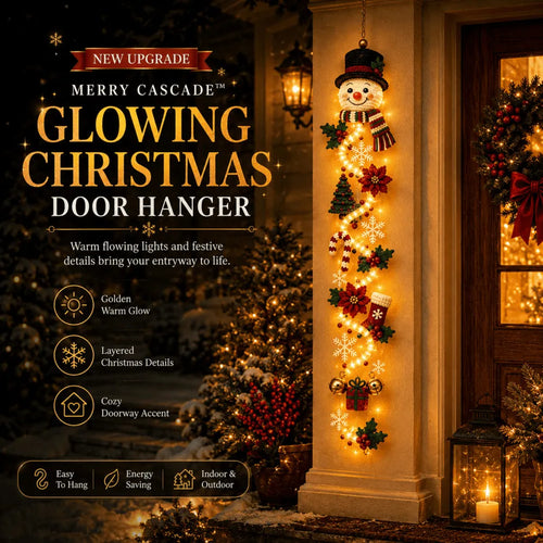🎄MerryCascade Glowing Christmas Door Hanger | 6 Festive Lighted Designs with Warm Glow, Dimensional Details & Space-Saving Vertical Décor ✨