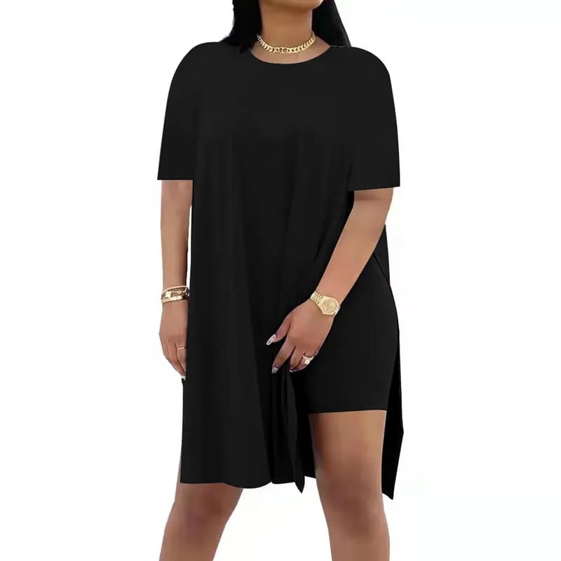 🔥🔥Limited-time 49% off offer - - Women Plus Size 2 Piece Outfits Lady Basic Crewneck Short Sleeve Tunic Tops and Skinny Biker Shorts Sets Tracksuits Casual Soft Womenswear