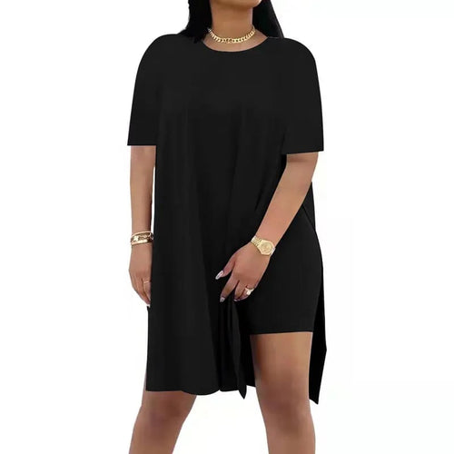 🔥🔥Limited-time 49% off offer - - Women Plus Size 2 Piece Outfits Lady Basic Crewneck Short Sleeve Tunic Tops and Skinny Biker Shorts Sets Tracksuits Casual Soft Womenswear
