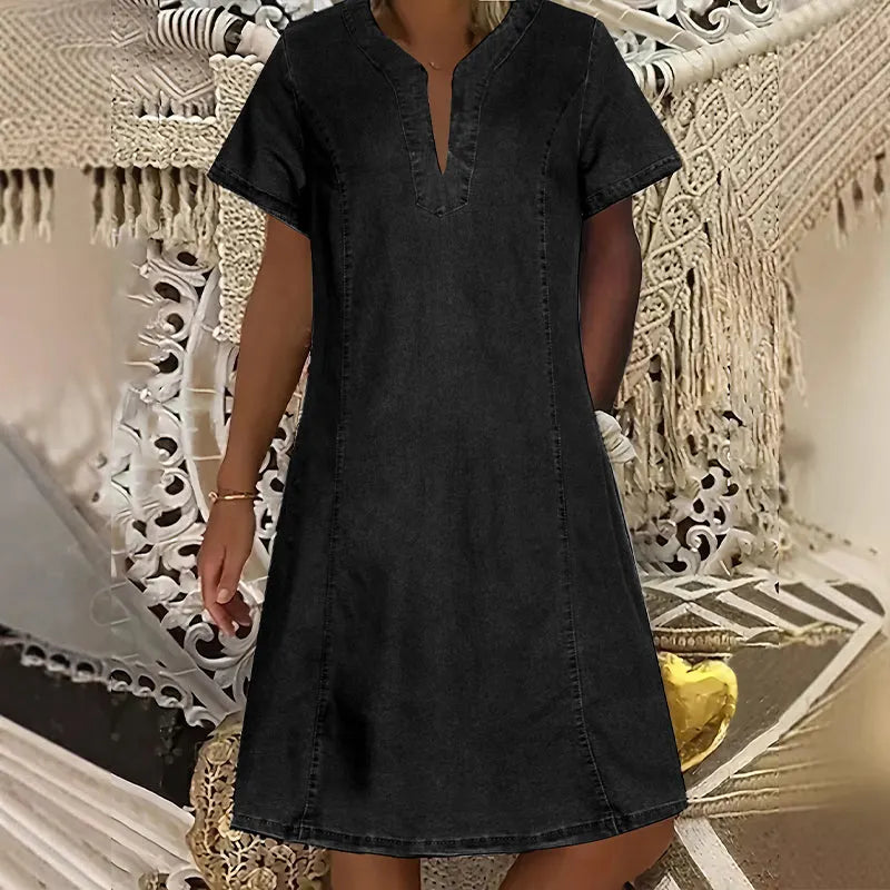 🔥 49% OFF🔥⏰Women's Short Sleeve V-Neck Denim Dress