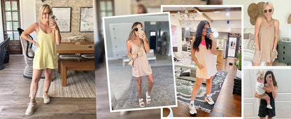🔥 Women's Summer Sleeveless Mini Dress with Built-in Shorts V Neck Spaghetti Straps Athletic Shorts Tennis Dress with Pockets