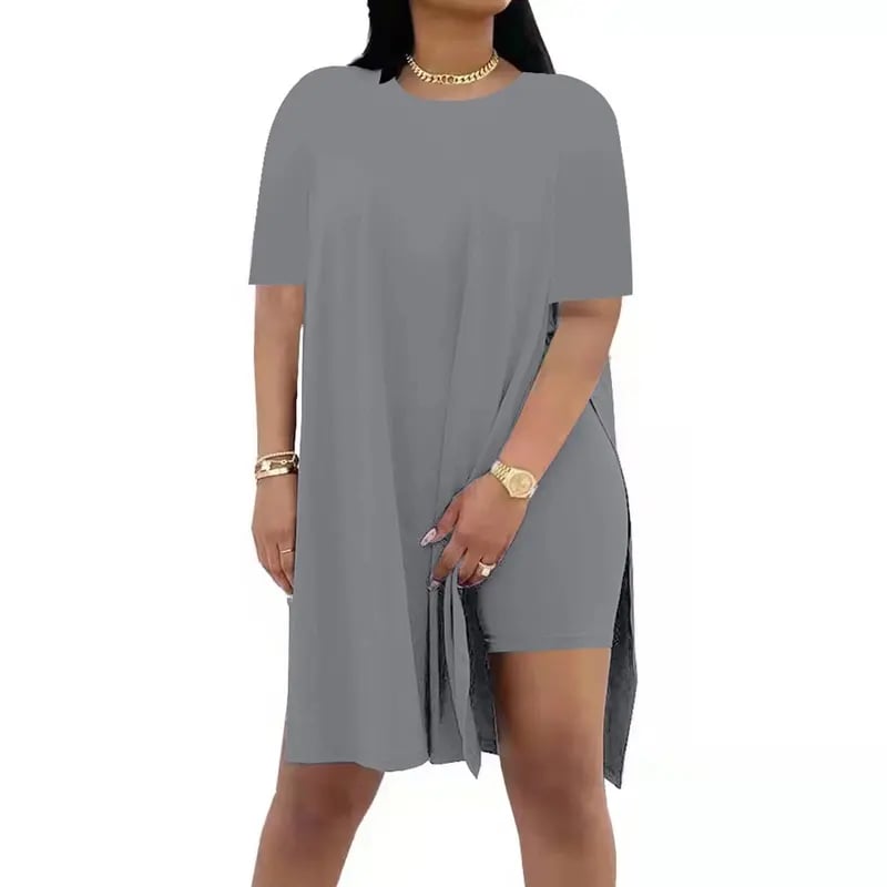 🔥🔥Limited-time 49% off offer - - Women Plus Size 2 Piece Outfits Lady Basic Crewneck Short Sleeve Tunic Tops and Skinny Biker Shorts Sets Tracksuits Casual Soft Womenswear