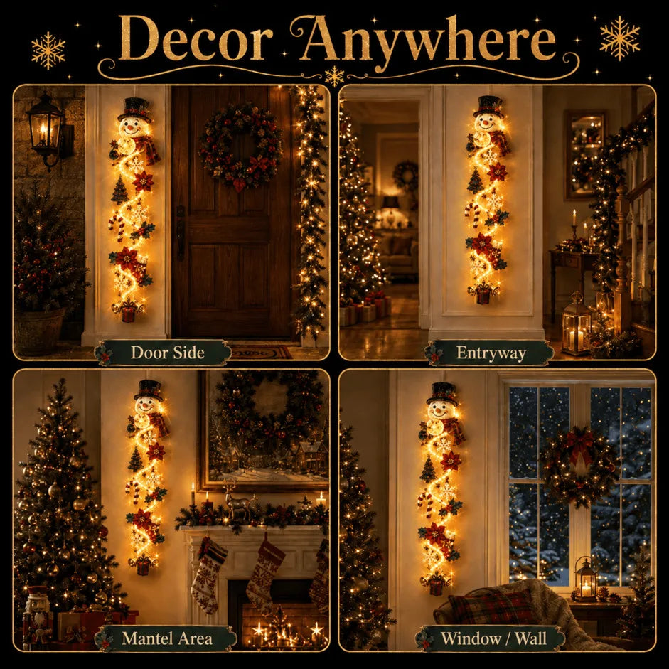 🎄MerryCascade Glowing Christmas Door Hanger | 6 Festive Lighted Designs with Warm Glow, Dimensional Details & Space-Saving Vertical Décor ✨