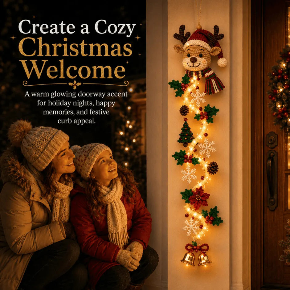 🎄MerryCascade Glowing Christmas Door Hanger | 6 Festive Lighted Designs with Warm Glow, Dimensional Details & Space-Saving Vertical Décor ✨